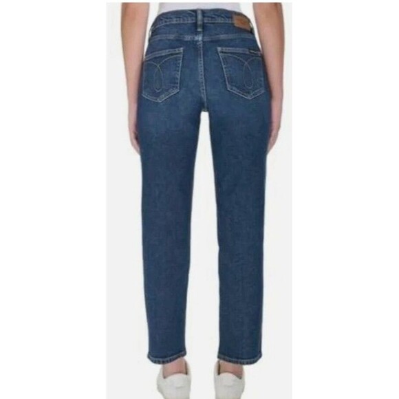 CALVIN KLEIN High Rise Straight Leg‎ Jeans Sz 12 Dark Blue Crop Ankle Denim NWT - Picture 4 of 14